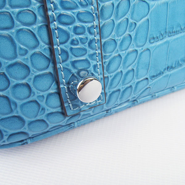 High Quality Fake Hermes Birkin 35CM Crocodile Veins Leather Bag Blue 6089